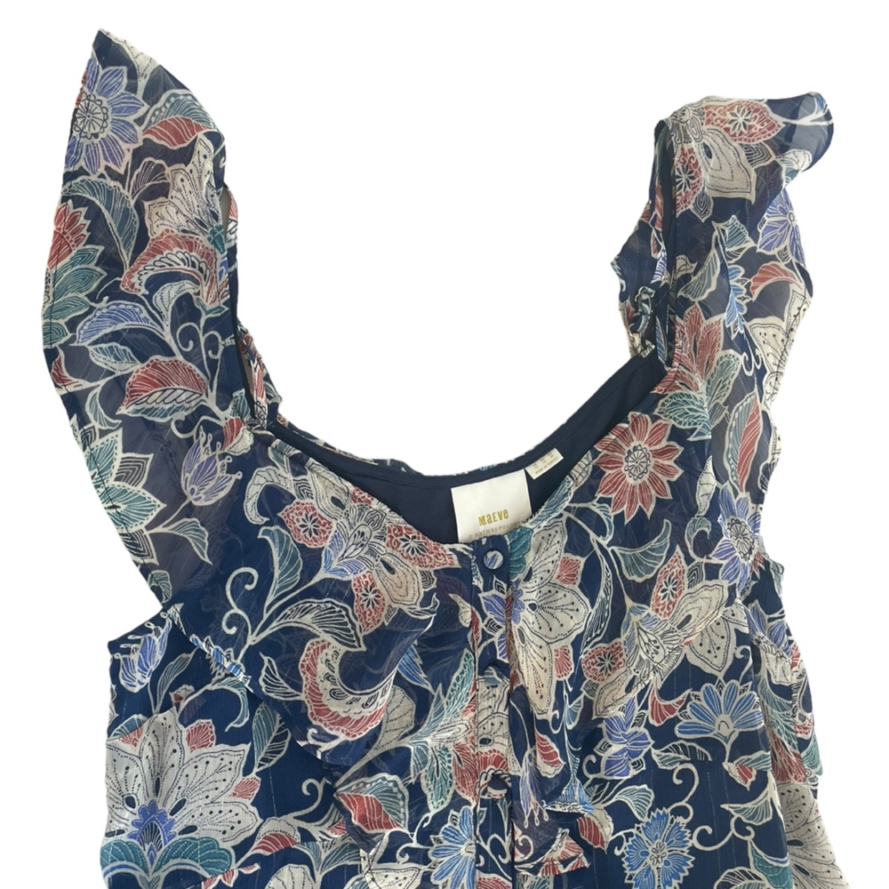 Anthropologie Maeve Off The Shoulder Flowy Floral Blouse Ruffle Top Size 14 - Picture 8 of 16